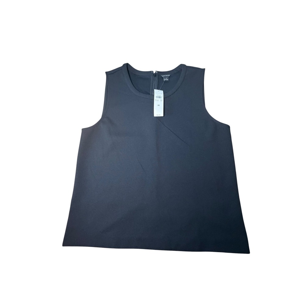 Ann Taylor Womens Black Sleeveless Shell Top Crew Neck Zip Back Size M New